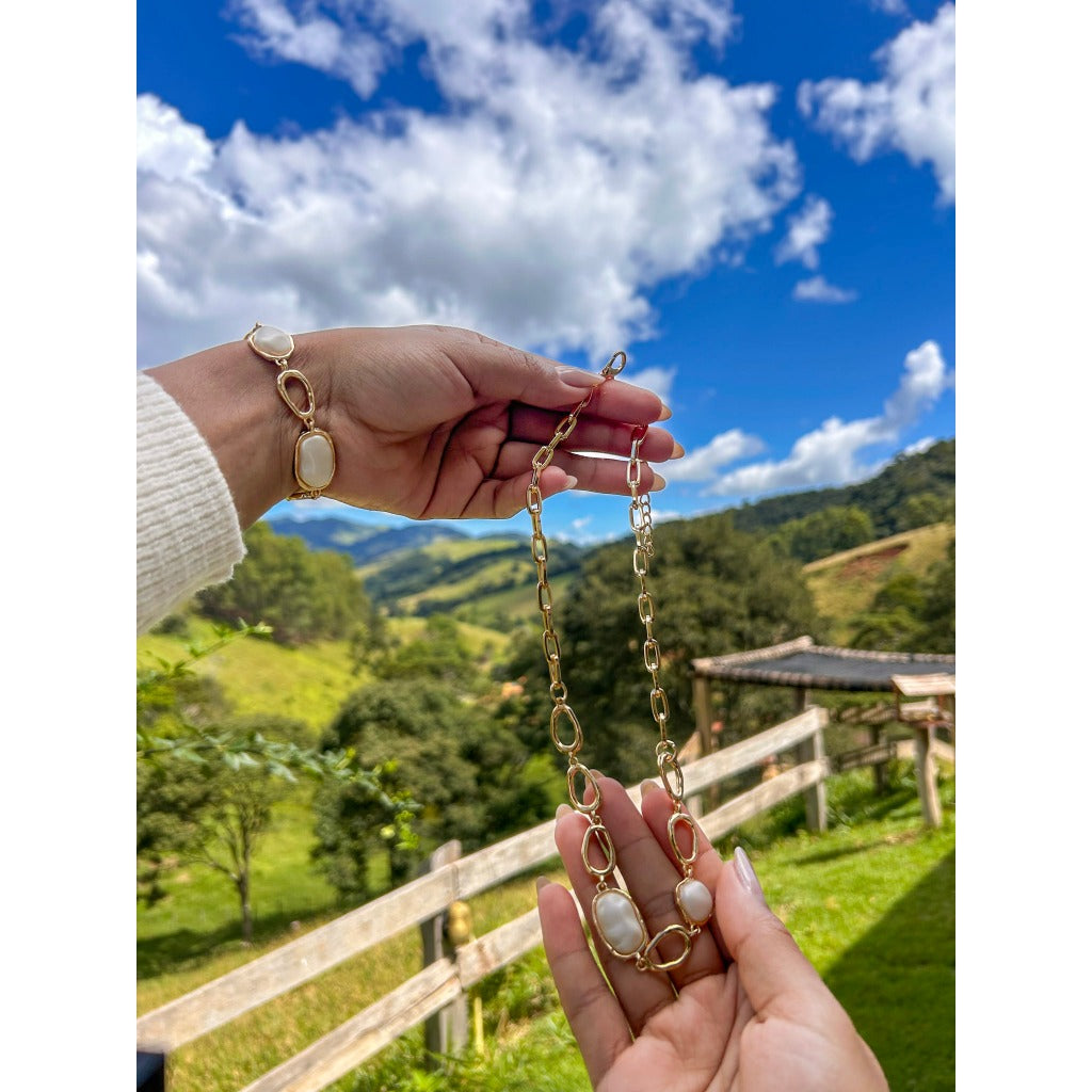 colar e pulseira corrente perola biju feminino acessorios