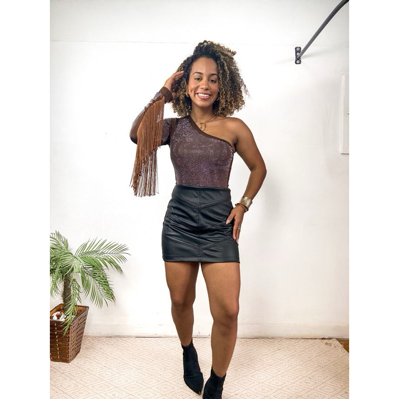 Body tule boiadeira franjas manga longa country com brilho