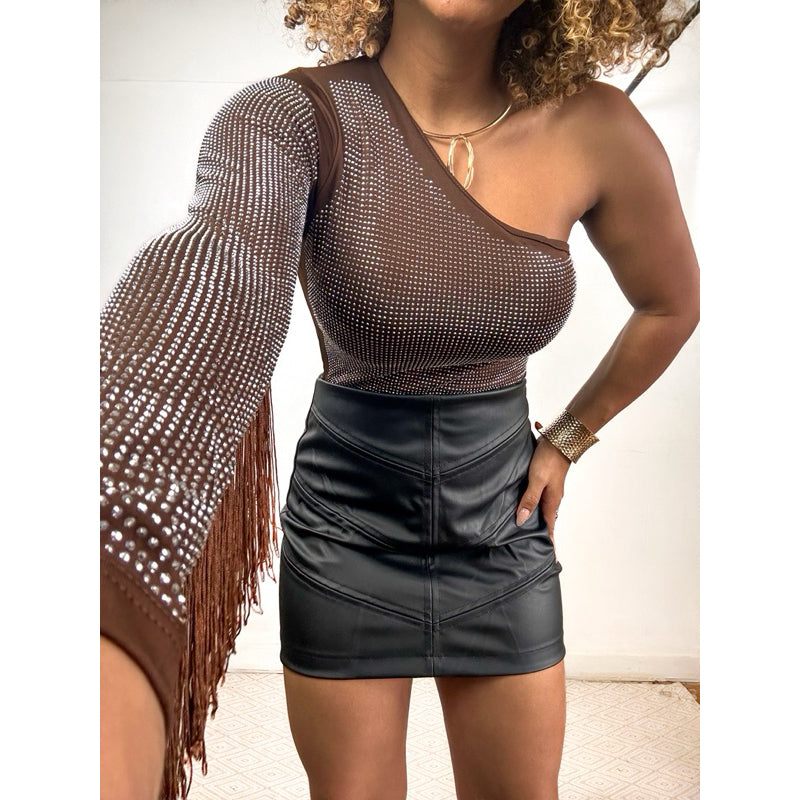 Body tule boiadeira franjas manga longa country com brilho