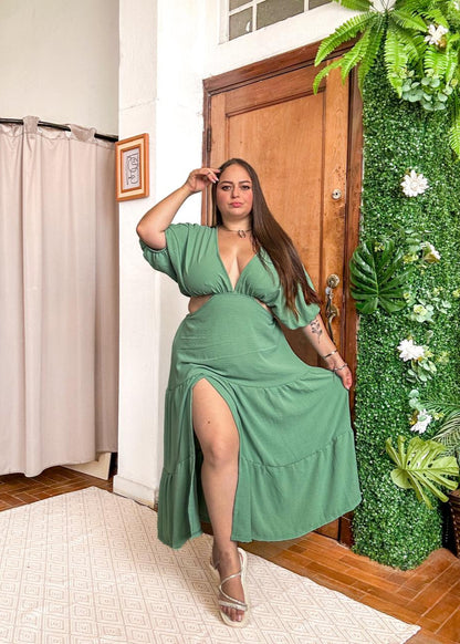 Vestido Mídi Longo com fenda do  P ao G2 Plus Size