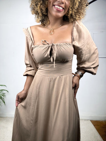 Vestido romântico camponesa manga longa
