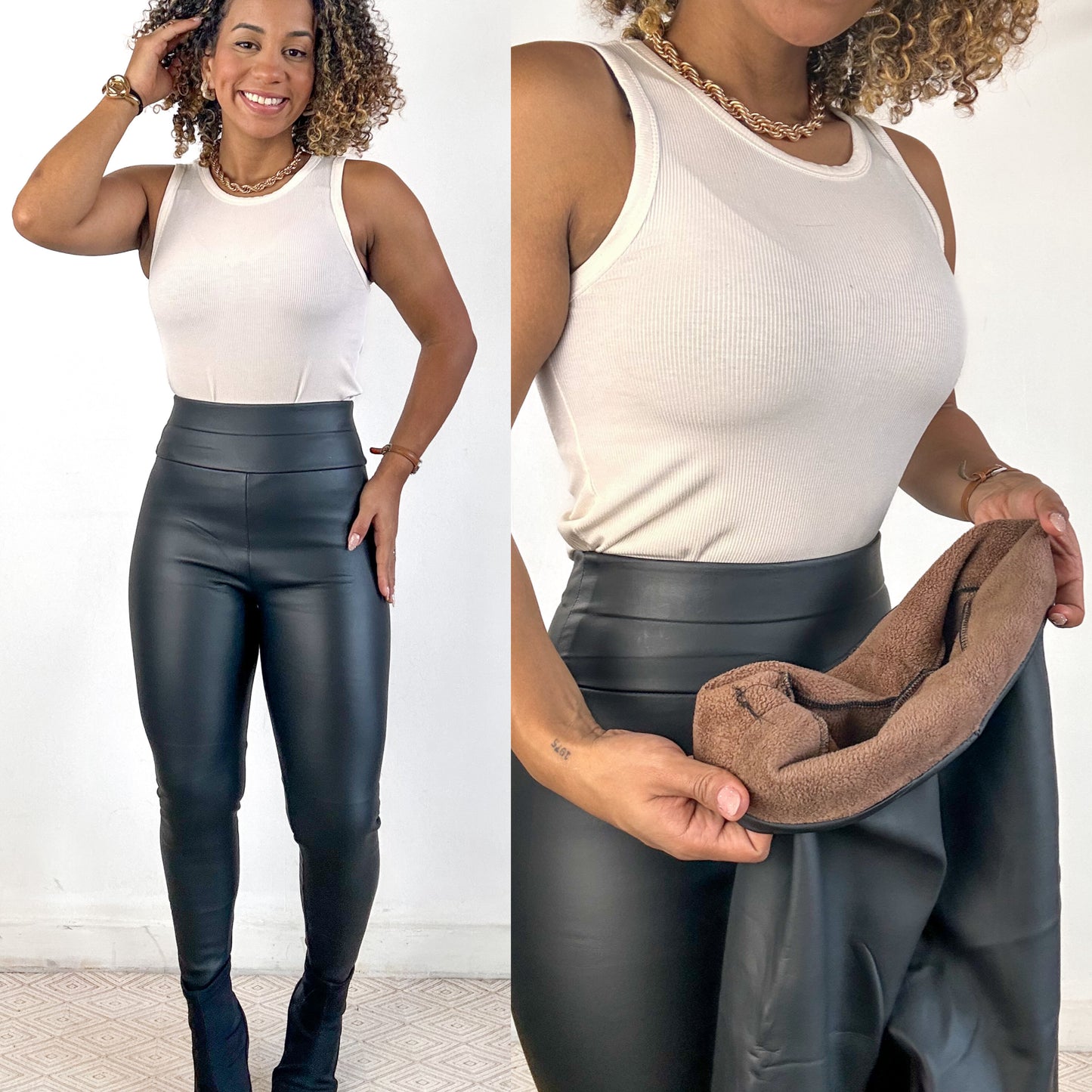 Calça legging couro forrada