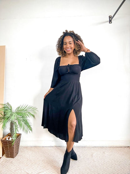 Vestido romântico camponesa manga longa