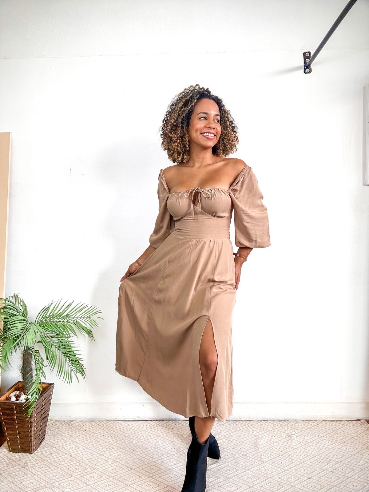 Vestido romântico camponesa manga longa