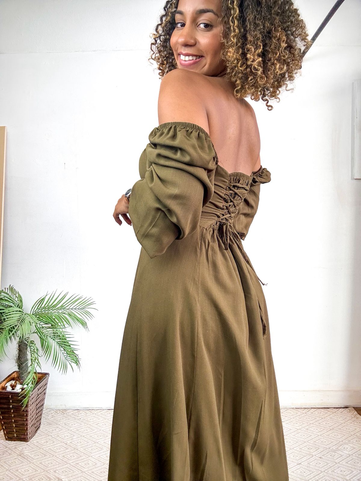 Vestido romântico camponesa manga longa