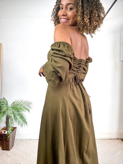 Vestido romântico camponesa manga longa