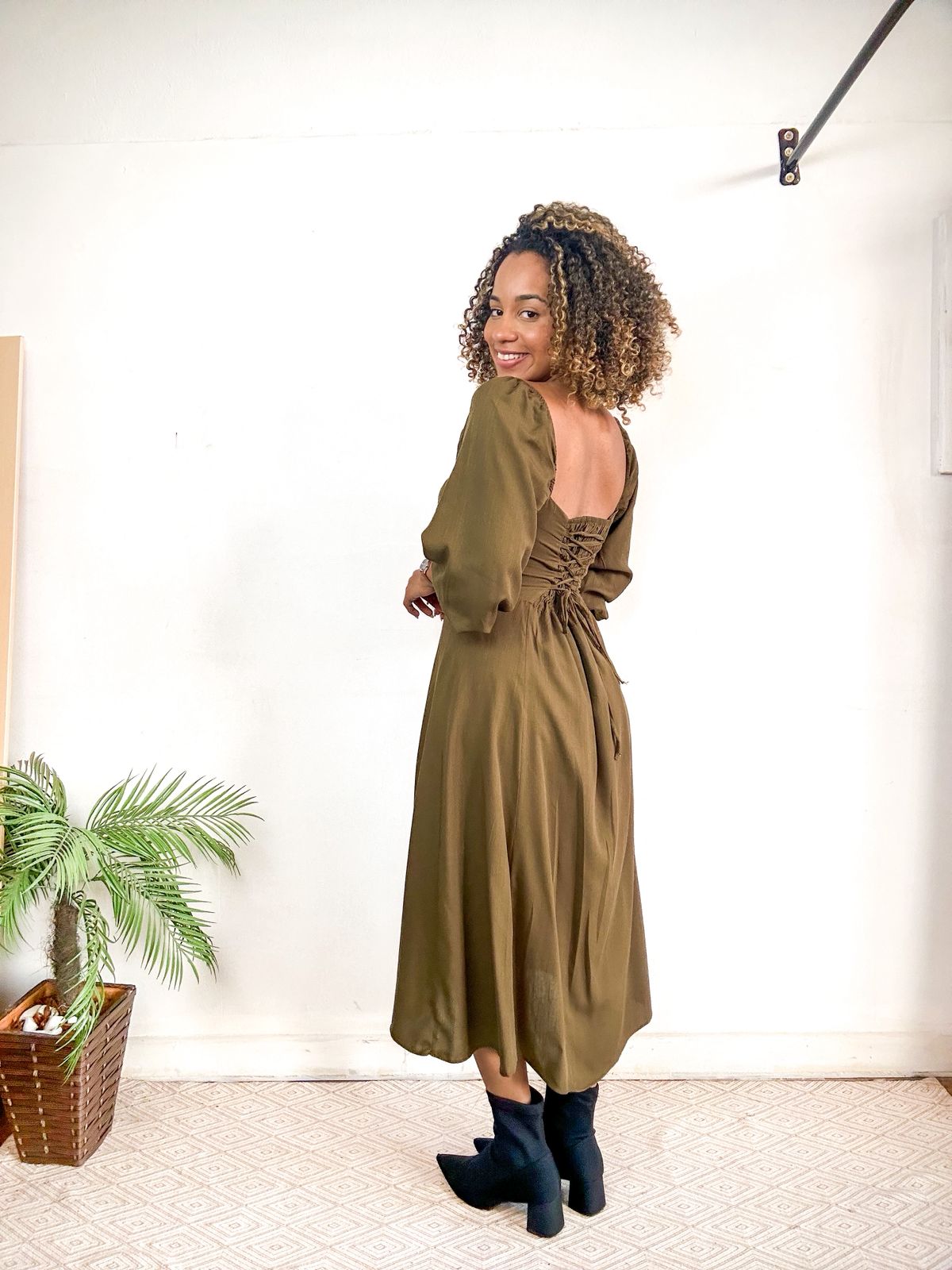 Vestido romântico camponesa manga longa