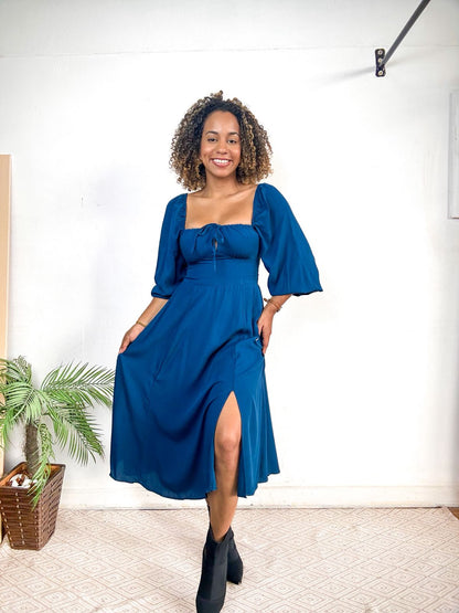 Vestido romântico camponesa manga longa