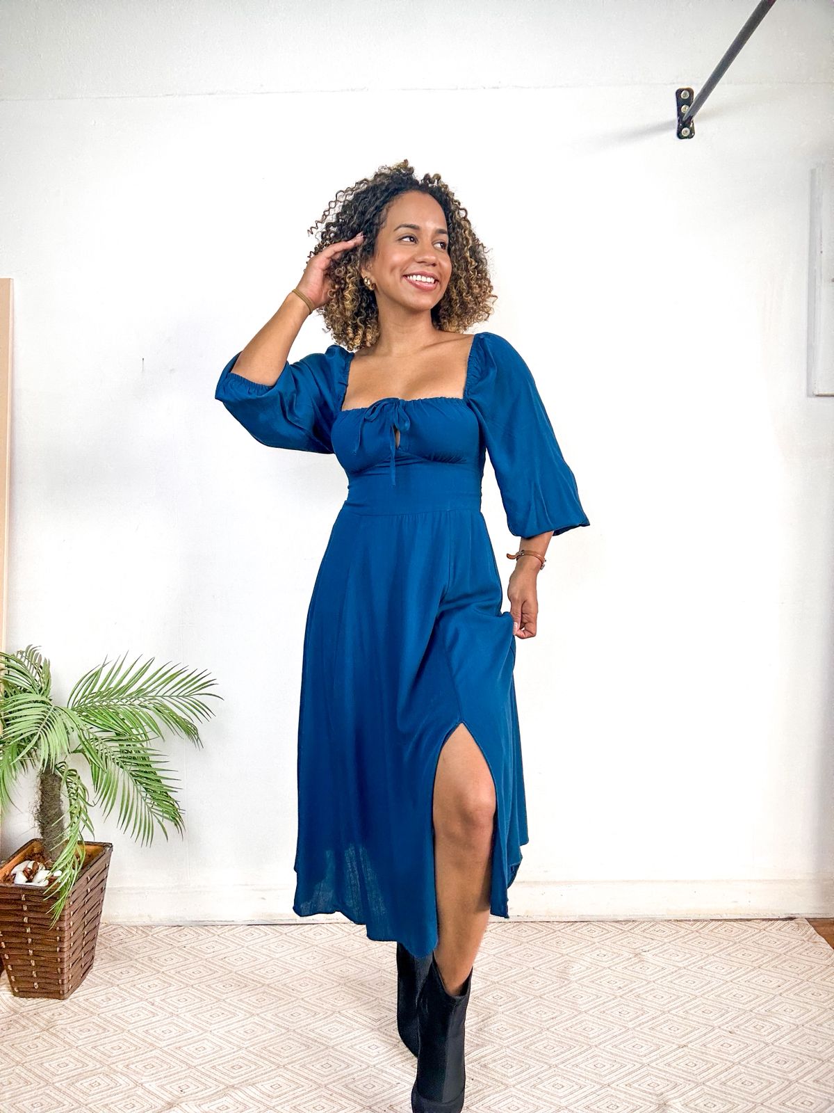 Vestido romântico camponesa manga longa