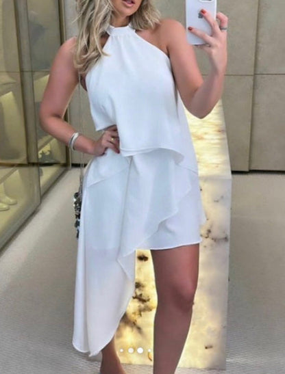 Vestido assimétrico camadas babados