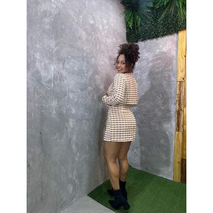 conjunto xadrez lã inverno saia tweed PROMO