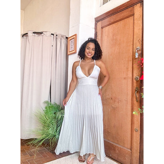 vestido plissado decote longo PROMO
