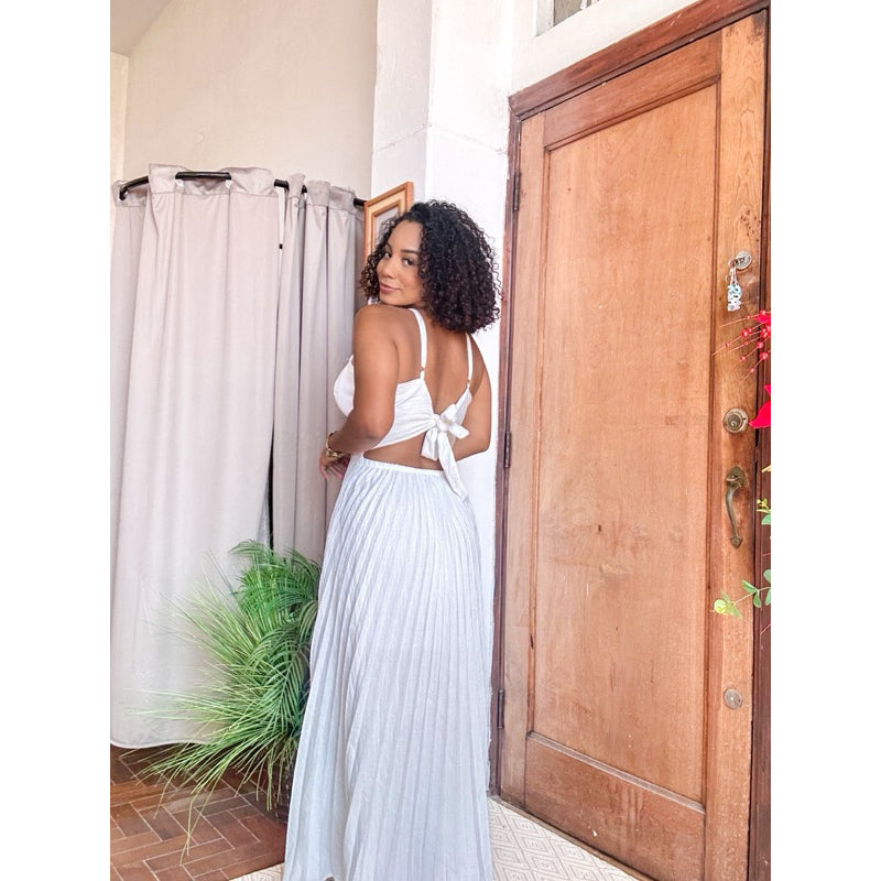 vestido plissado decote longo PROMO