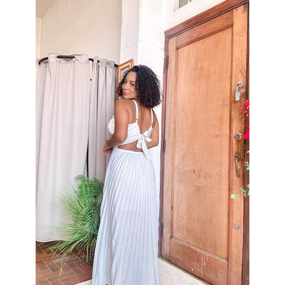 vestido plissado decote longo PROMO