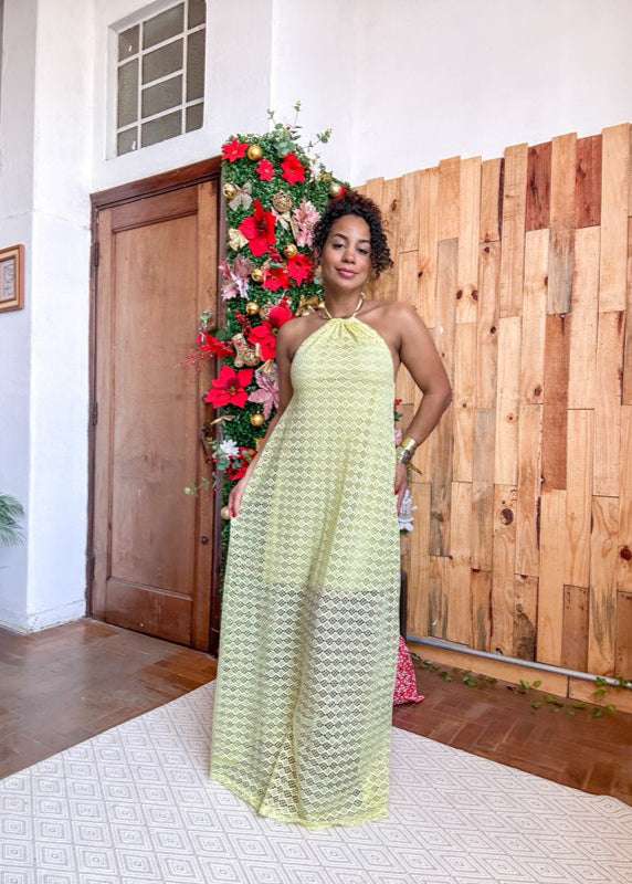 vestido crochê frente única longo PROMO