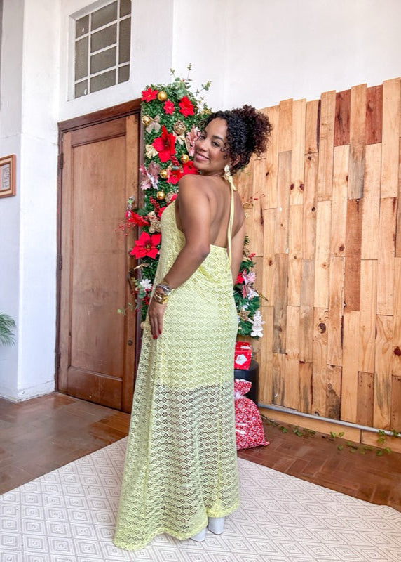 vestido crochê frente única longo PROMO