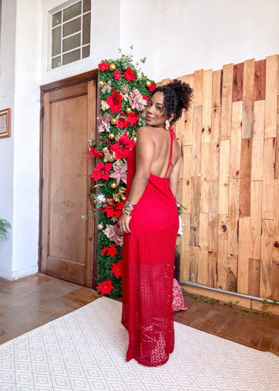 vestido crochê frente única longo PROMO