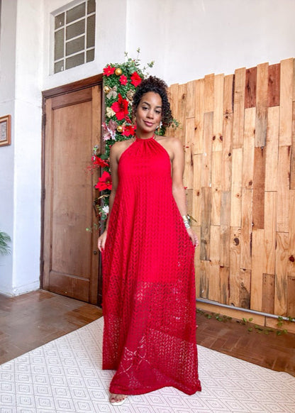 vestido crochê frente única longo PROMO