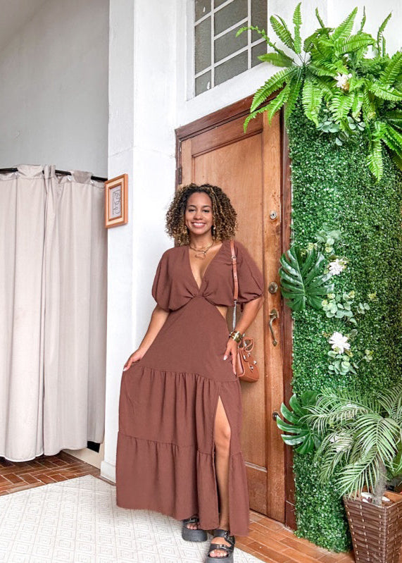 Vestido Mídi Longo com fenda do  P ao G2 Plus Size