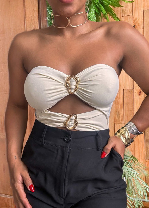Body maio poliamida luxo detalhe dourado