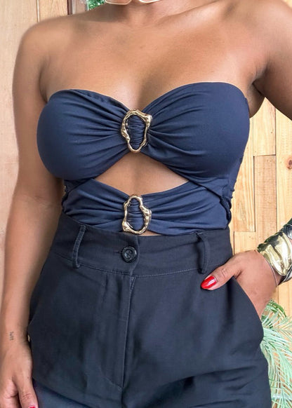 Body maio poliamida luxo detalhe dourado