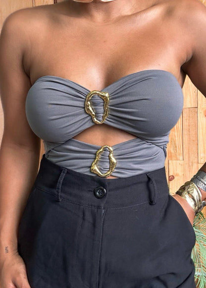 Body maio poliamida luxo detalhe dourado