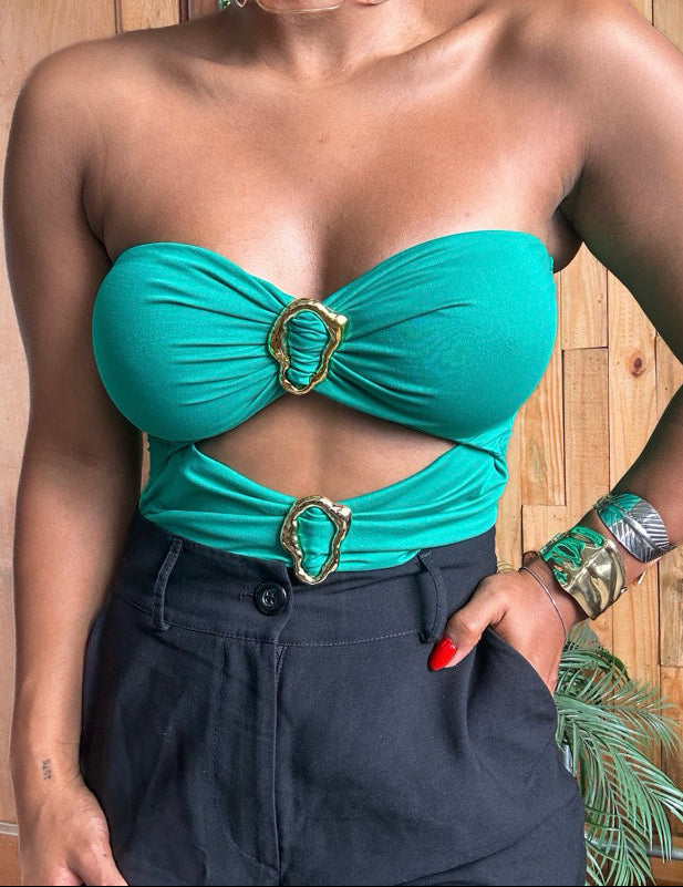 Body maio poliamida luxo detalhe dourado