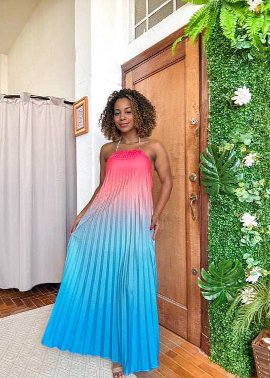 vestido plissado inspiração farm degradê longo PROMO