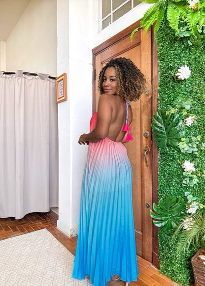 vestido plissado inspiração farm degradê longo PROMO
