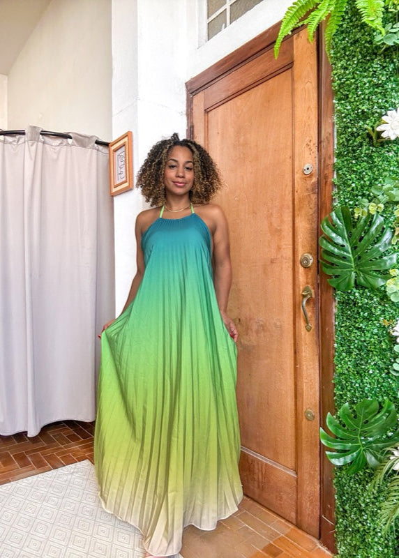 vestido plissado inspiração farm degradê longo PROMO