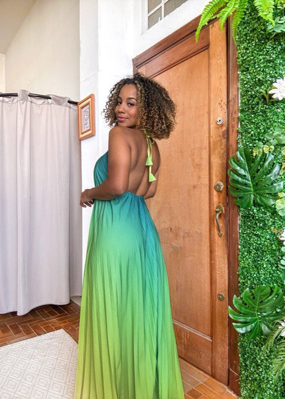 vestido plissado inspiração farm degradê longo PROMO
