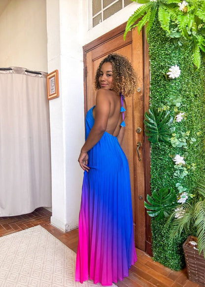 vestido plissado inspiração farm degradê longo PROMO