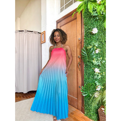 vestido plissado inspiração farm degradê longo PROMO