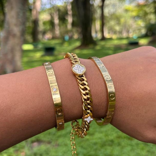 kit 3 pulseiras aço inoxidável nao escurece virginia