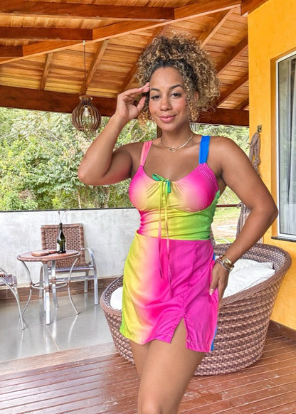 Macaquinho inspiração farm corset romântico curto PROMO