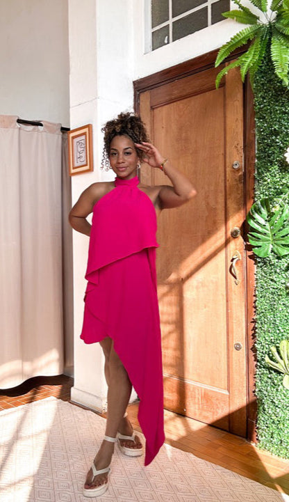 Vestido assimétrico camadas babados