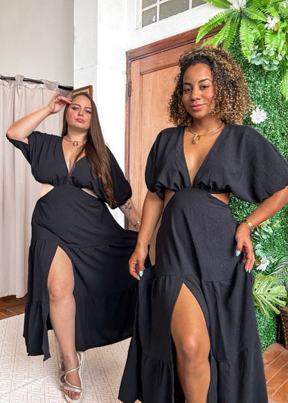 Vestido Mídi Longo com fenda do  P ao G2 Plus Size