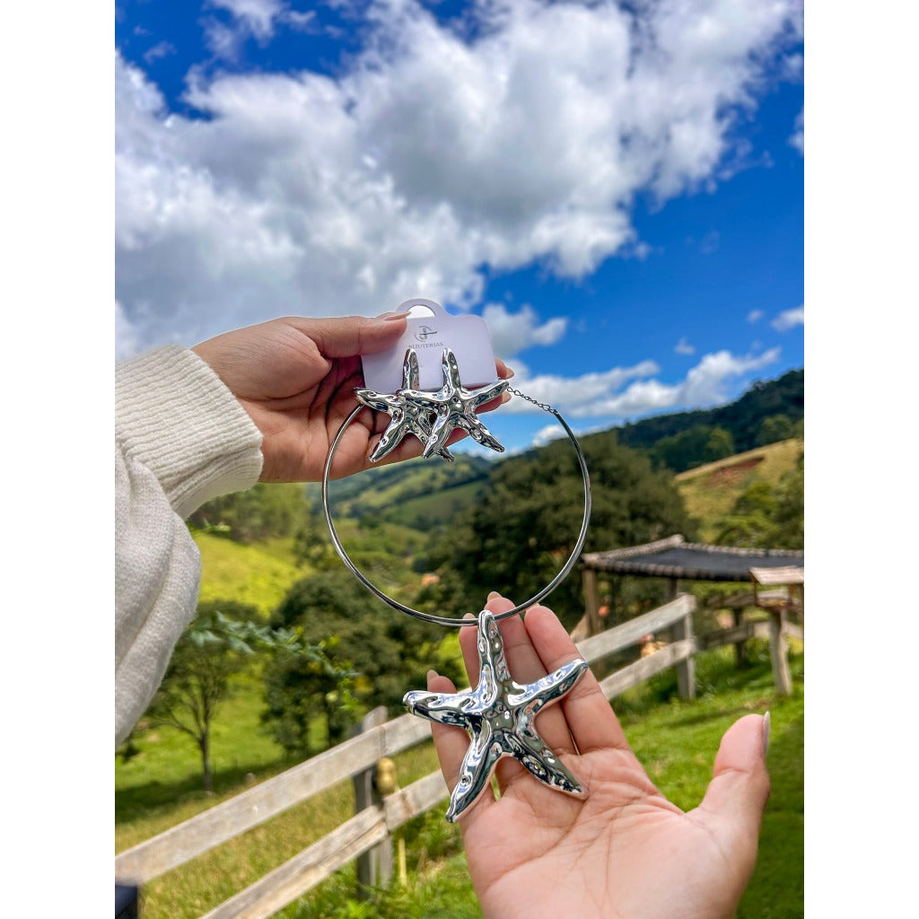 colar estrela choker estrela brinco e colar conjunto