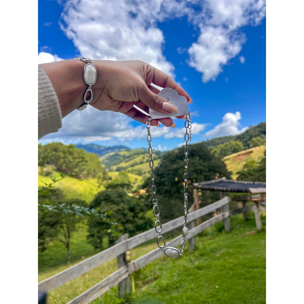 colar e pulseira corrente perola biju feminino acessorios