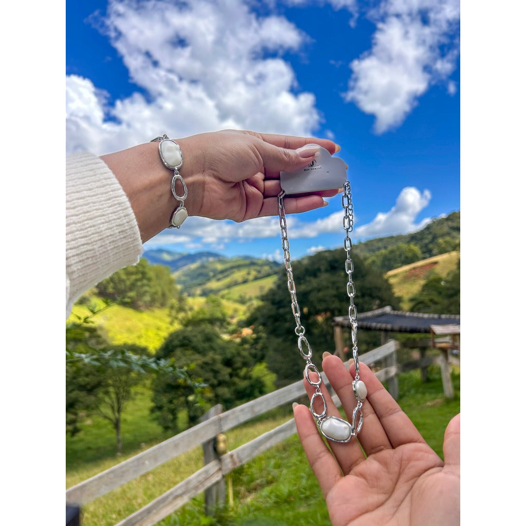 colar e pulseira corrente perola biju feminino acessorios