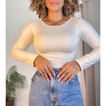 body poliamida sem decote manga longa