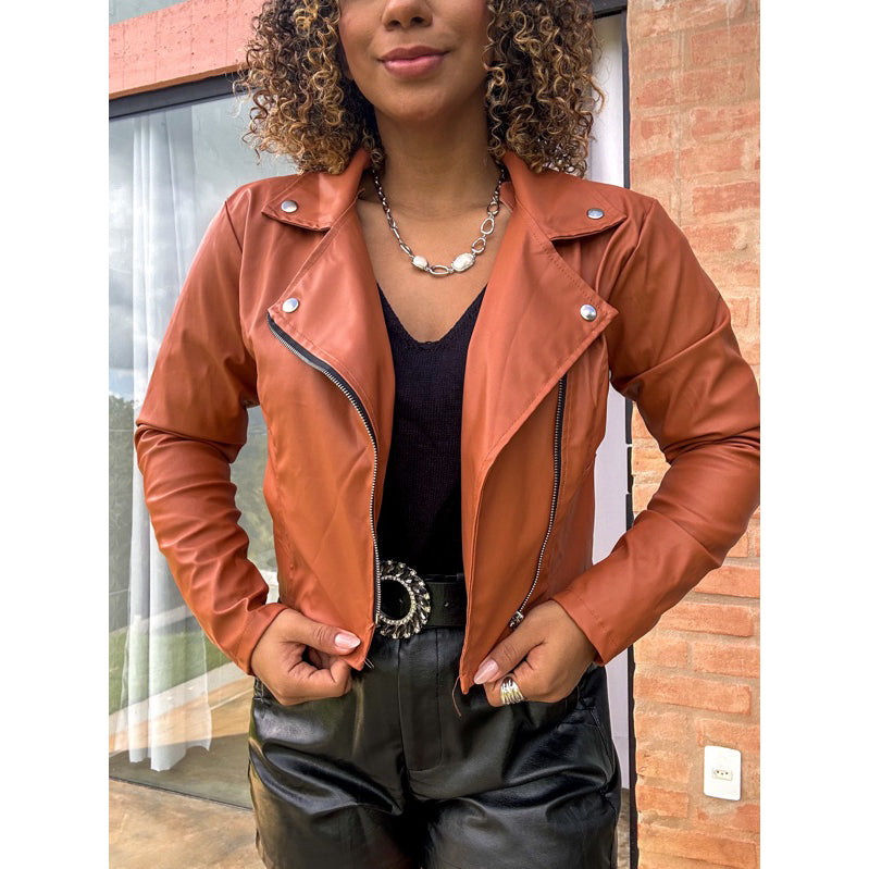 jaqueta couro fake P ao plus size inverno quentinha curta Cropped