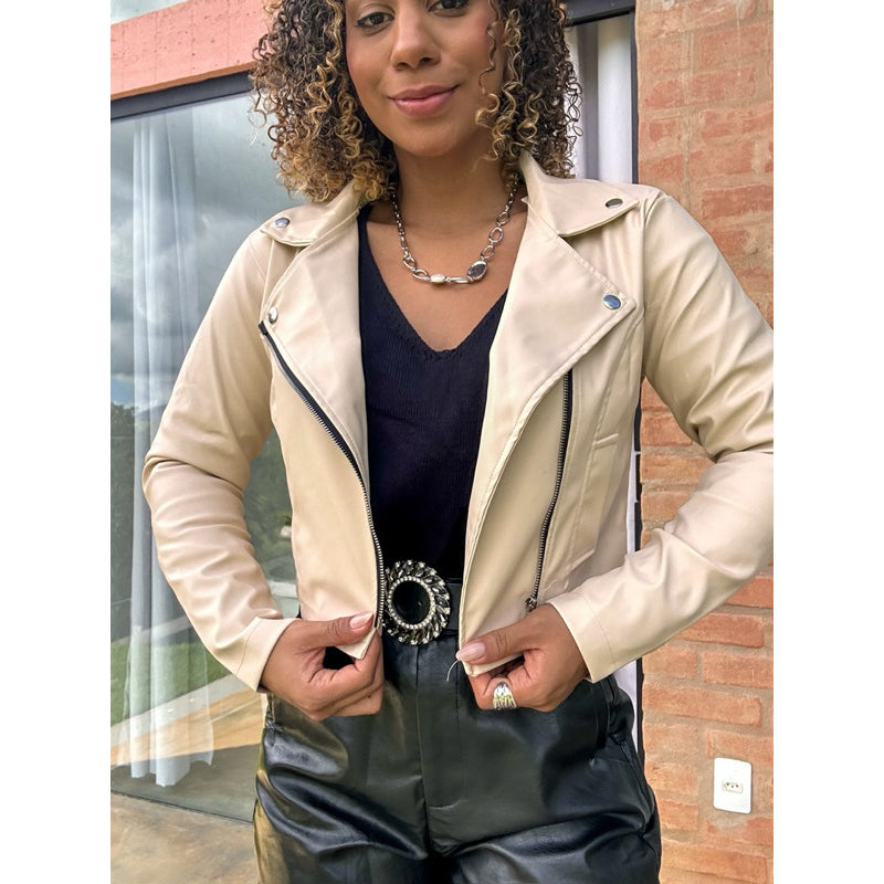 jaqueta couro fake P ao plus size inverno quentinha curta Cropped