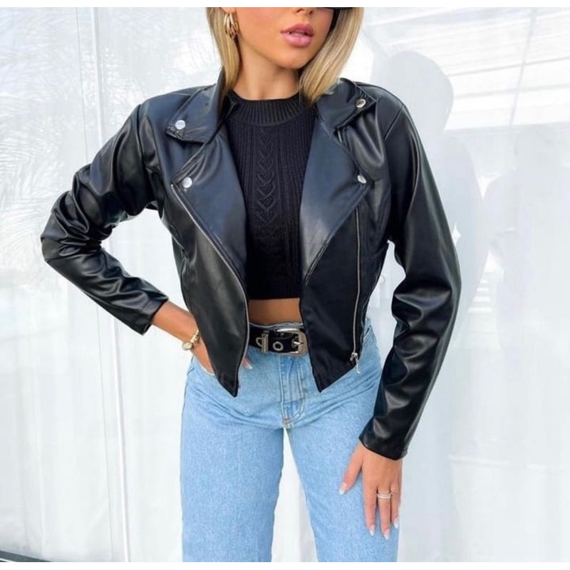 jaqueta couro fake P ao plus size inverno quentinha curta Cropped