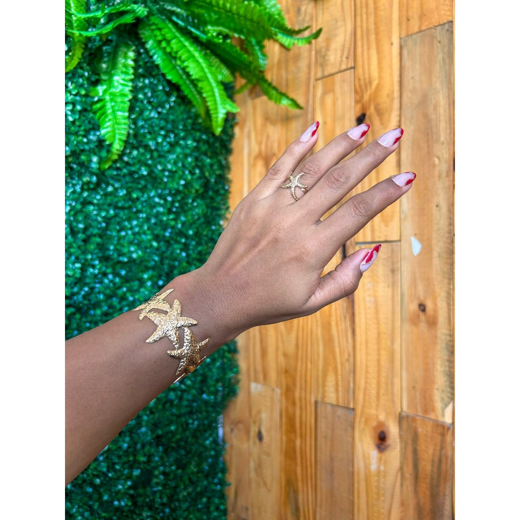 pulseira bracelete metal grosso kit com anel  dourado e prata acessórios feminino