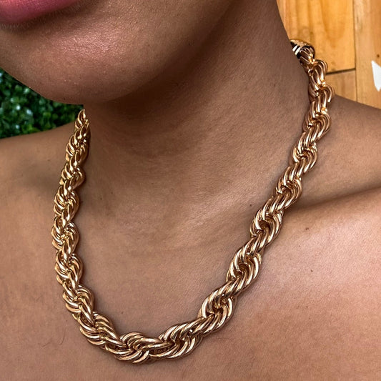 Colar Cordão Baiano trançado Grosso Folheado Choker corrente