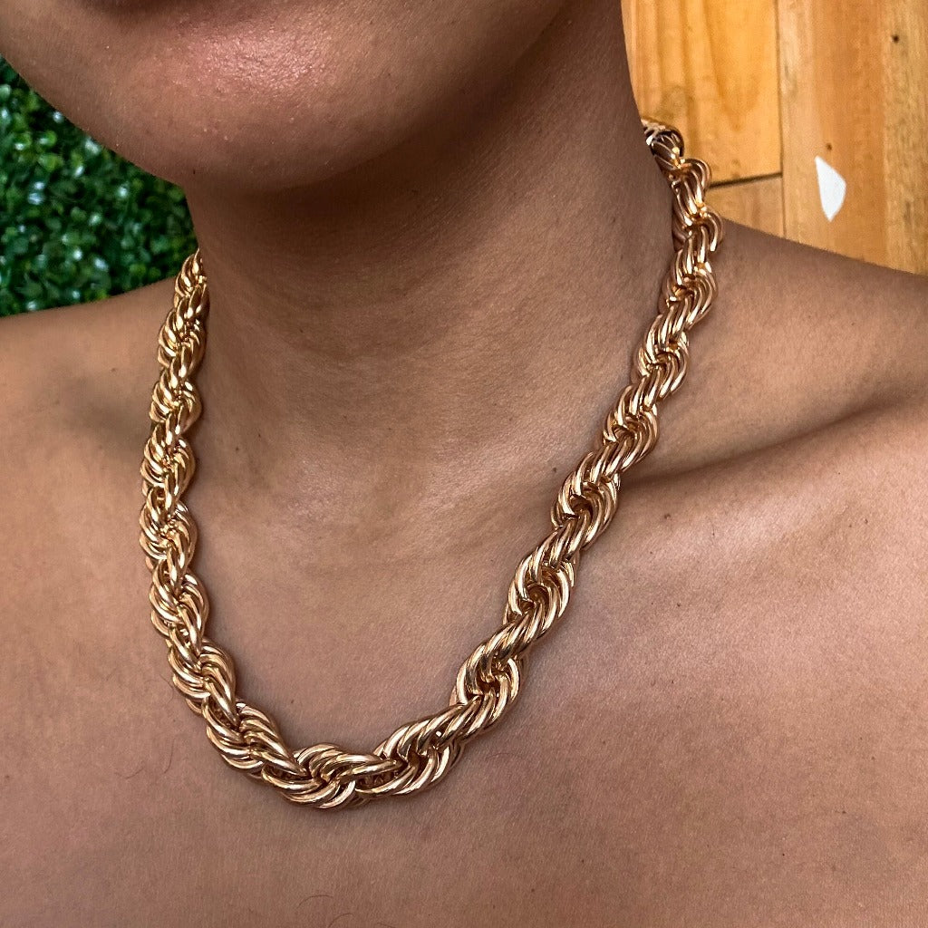 Colar Cordão Baiano trançado Grosso Folheado Choker corrente