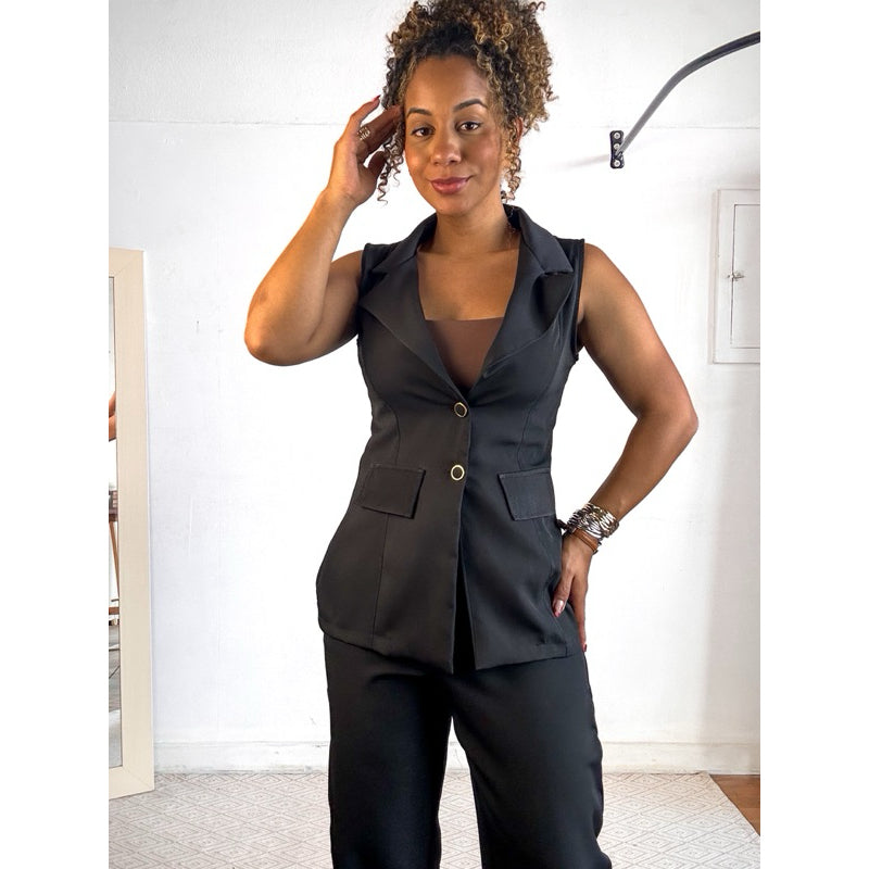 conjunto alfaiataria feminino calça e colete blazer pantalona