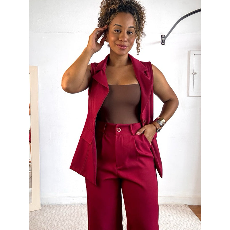 conjunto alfaiataria feminino calça e colete blazer pantalona
