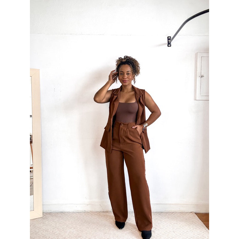 conjunto alfaiataria feminino calça e colete blazer pantalona